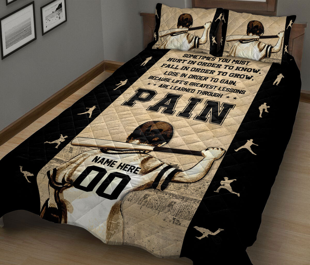 Ohaprints-Quilt-Bed-Set-Pillowcase-Baseball-Life'S-Lessons-Learned-Through-Pain-Custom-Personalized-Name-Number-Blanket-Bedspread-Bedding-815-King (90'' x 100'')