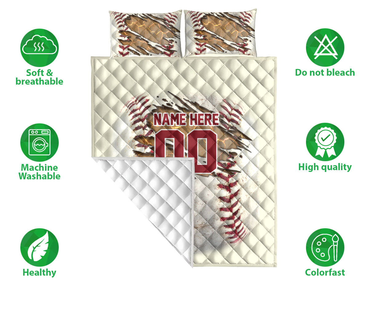 Ohaprints-Quilt-Bed-Set-Pillowcase-Baseball-Vintage-Ball-Pattern-For-Sports-Lover-Custom-Personalized-Name-Number-Blanket-Bedspread-Bedding-3033-Double (70'' x 80'')