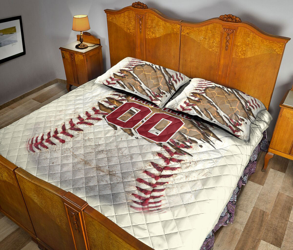 Ohaprints-Quilt-Bed-Set-Pillowcase-Baseball-Vintage-Ball-Pattern-For-Sports-Lover-Custom-Personalized-Name-Number-Blanket-Bedspread-Bedding-3033-Queen (80'' x 90'')