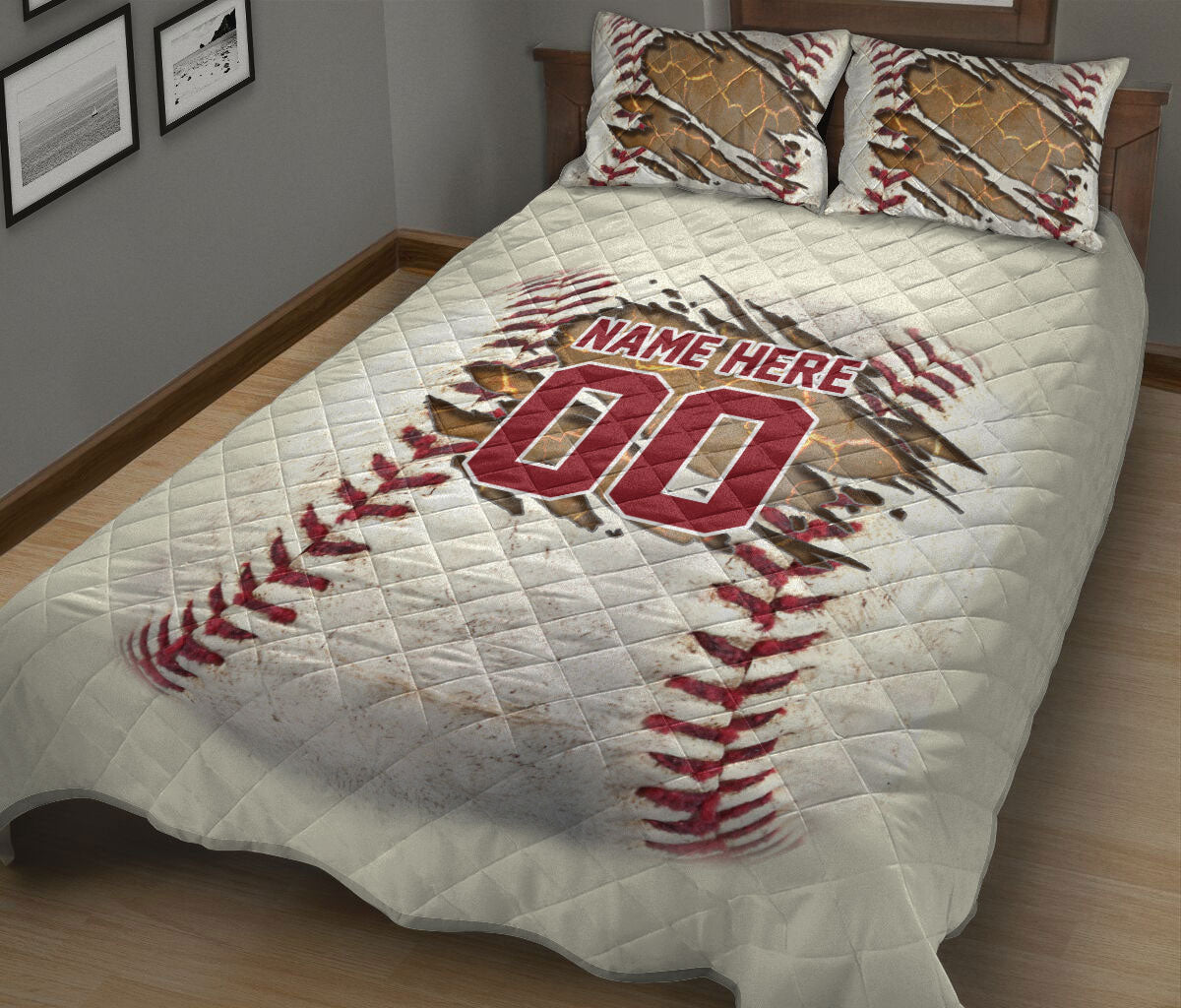 Ohaprints-Quilt-Bed-Set-Pillowcase-Baseball-Vintage-Ball-Pattern-For-Sports-Lover-Custom-Personalized-Name-Number-Blanket-Bedspread-Bedding-3033-King (90'' x 100'')