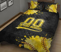 Ohaprints-Quilt-Bed-Set-Pillowcase-Softball-Watercolor-Yellow-Ball-Black-Custom-Personalized-Name-Number-Blanket-Bedspread-Bedding-817-King (90'' x 100'')