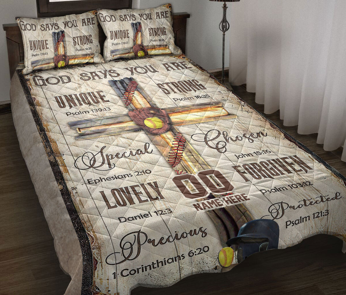 Ohaprints-Quilt-Bed-Set-Pillowcase-Softball-Ball-Glove-God-Says-You-Are-Cross-Custom-Personalized-Name-Number-Blanket-Bedspread-Bedding-1985-Throw (55'' x 60'')