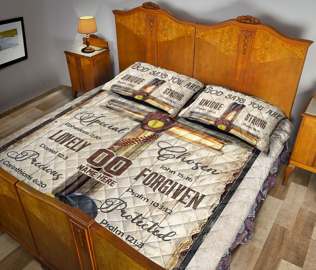 Ohaprints-Quilt-Bed-Set-Pillowcase-Softball-Ball-Glove-God-Says-You-Are-Cross-Custom-Personalized-Name-Number-Blanket-Bedspread-Bedding-1985-Queen (80'' x 90'')