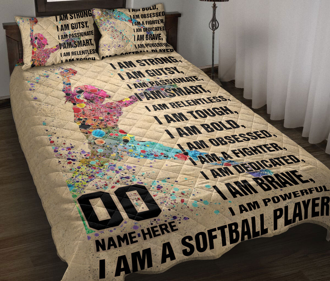 Ohaprints-Quilt-Bed-Set-Pillowcase-I-Am-Strong-I-Am-A-Softball-Player-Beige-Custom-Personalized-Name-Number-Blanket-Bedspread-Bedding-227-Throw (55'' x 60'')