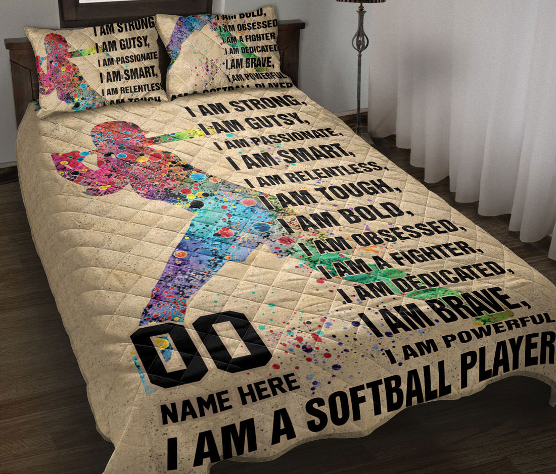 Ohaprints-Quilt-Bed-Set-Pillowcase-I-Am-Strong-I-Am-A-Softball-Player-Pitcher-Custom-Personalized-Name-Number-Blanket-Bedspread-Bedding-818-Throw (55'' x 60'')