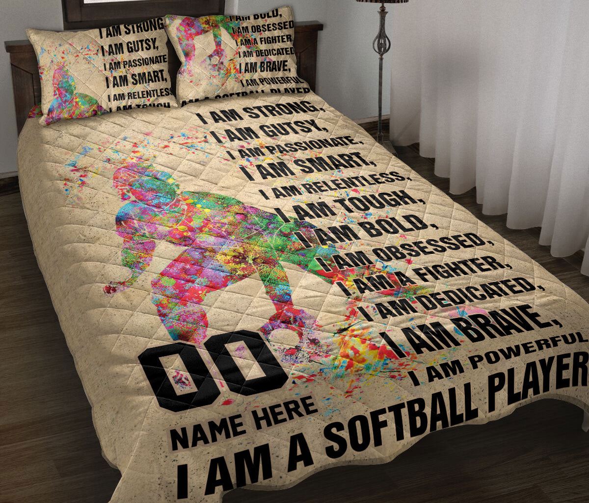 Ohaprints-Quilt-Bed-Set-Pillowcase-I-Am-Strong-I-Am-A-Softball-Player-Catcher-Custom-Personalized-Name-Number-Blanket-Bedspread-Bedding-2502-Throw (55'' x 60'')