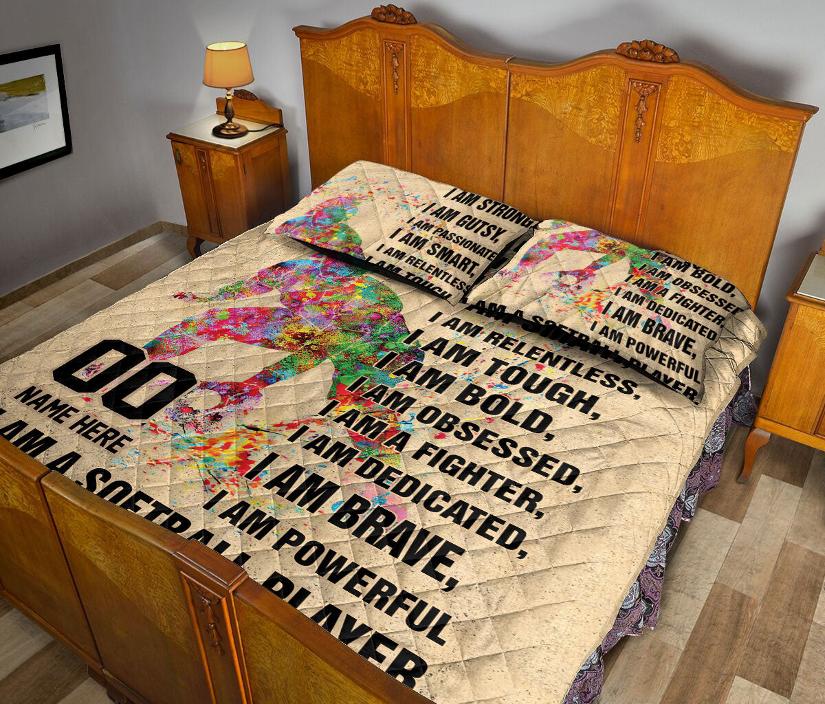 Ohaprints-Quilt-Bed-Set-Pillowcase-I-Am-Strong-I-Am-A-Softball-Player-Catcher-Custom-Personalized-Name-Number-Blanket-Bedspread-Bedding-2502-Queen (80'' x 90'')