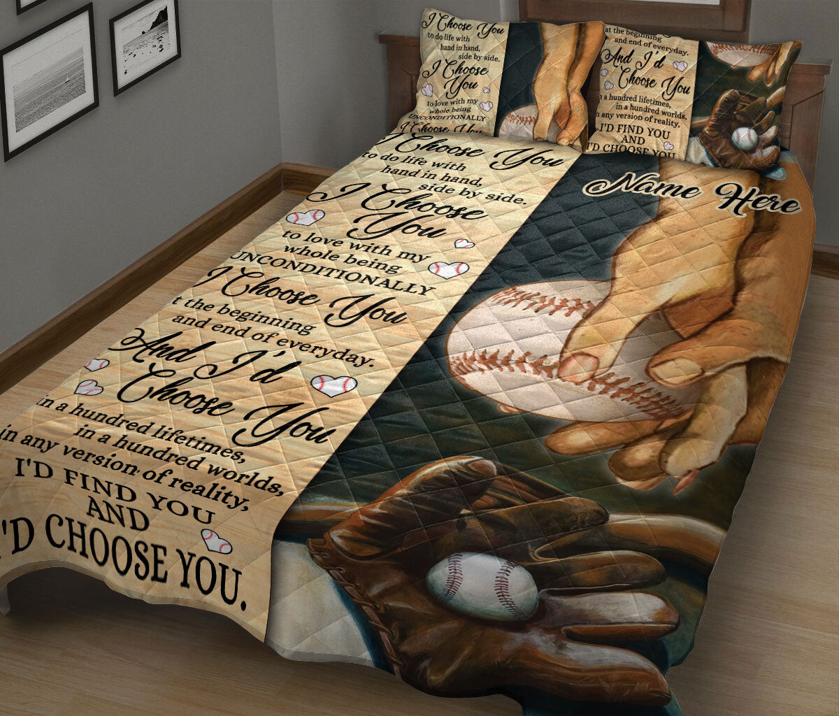 Ohaprints-Quilt-Bed-Set-Pillowcase-Baseball-I-Choose-You-Gift-For-Couple-Husband-&-Wife-Custom-Personalized-Name-Blanket-Bedspread-Bedding-2506-King (90'' x 100'')