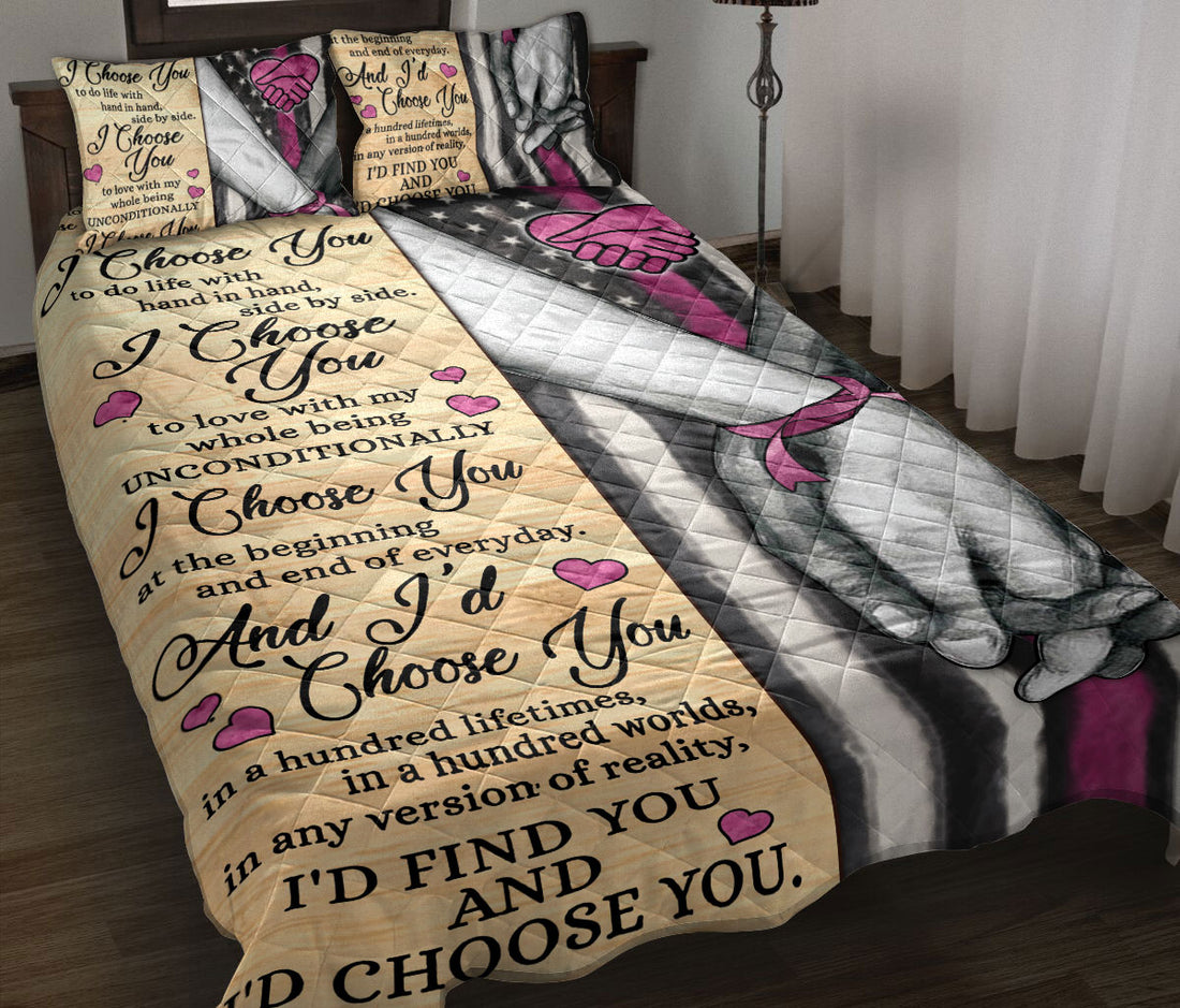 Ohaprints-Quilt-Bed-Set-Pillowcase-I-Choose-You-Breast-Cancer-Awareness-Gift-For-Couple-Husband-&-Wife-Lover-Blanket-Bedspread-Bedding-819-Throw (55'' x 60'')
