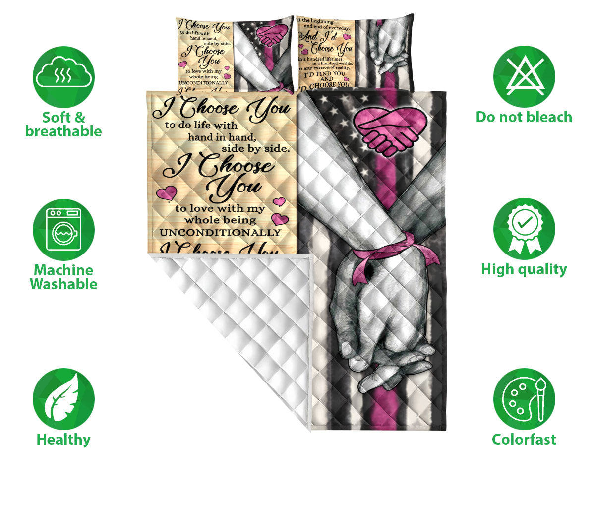 Ohaprints-Quilt-Bed-Set-Pillowcase-I-Choose-You-Breast-Cancer-Awareness-Gift-For-Couple-Husband-&-Wife-Lover-Blanket-Bedspread-Bedding-819-Double (70'' x 80'')