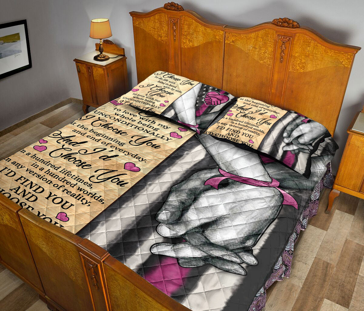 Ohaprints-Quilt-Bed-Set-Pillowcase-I-Choose-You-Breast-Cancer-Awareness-Gift-For-Couple-Husband-&-Wife-Lover-Blanket-Bedspread-Bedding-819-Queen (80'' x 90'')