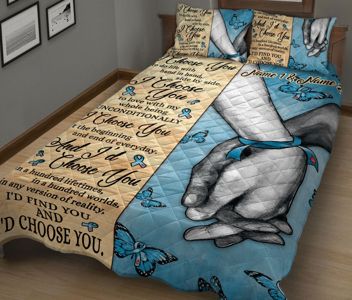 Ohaprints-Quilt-Bed-Set-Pillowcase-Diabetes-Awareness-I-Choose-You-Gift-For-Couple-Custom-Personalized-Name-Blanket-Bedspread-Bedding-1281-King (90'' x 100'')