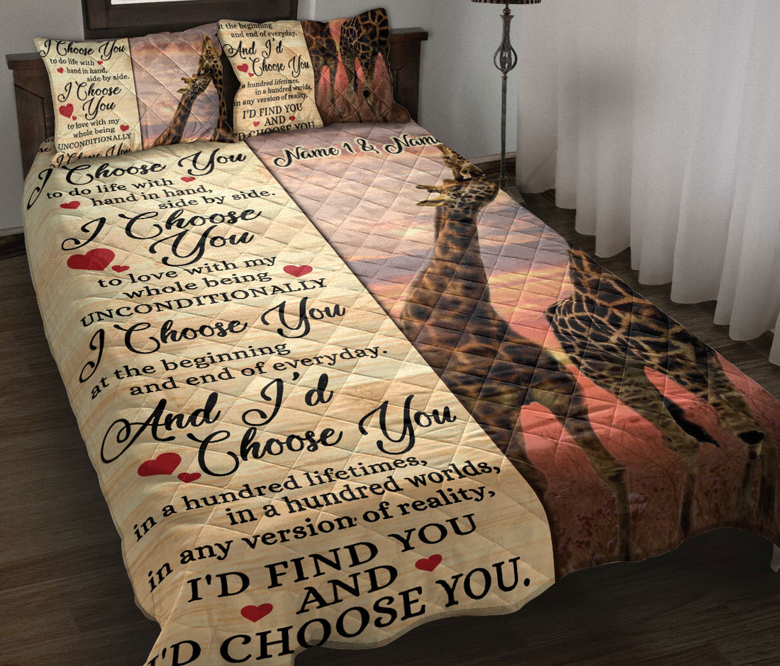 Ohaprints-Quilt-Bed-Set-Pillowcase-Giraffe-I-Choose-You-Gift-For-Couple-Husband-&-Wife-Custom-Personalized-Name-Blanket-Bedspread-Bedding-229-Throw (55'' x 60'')