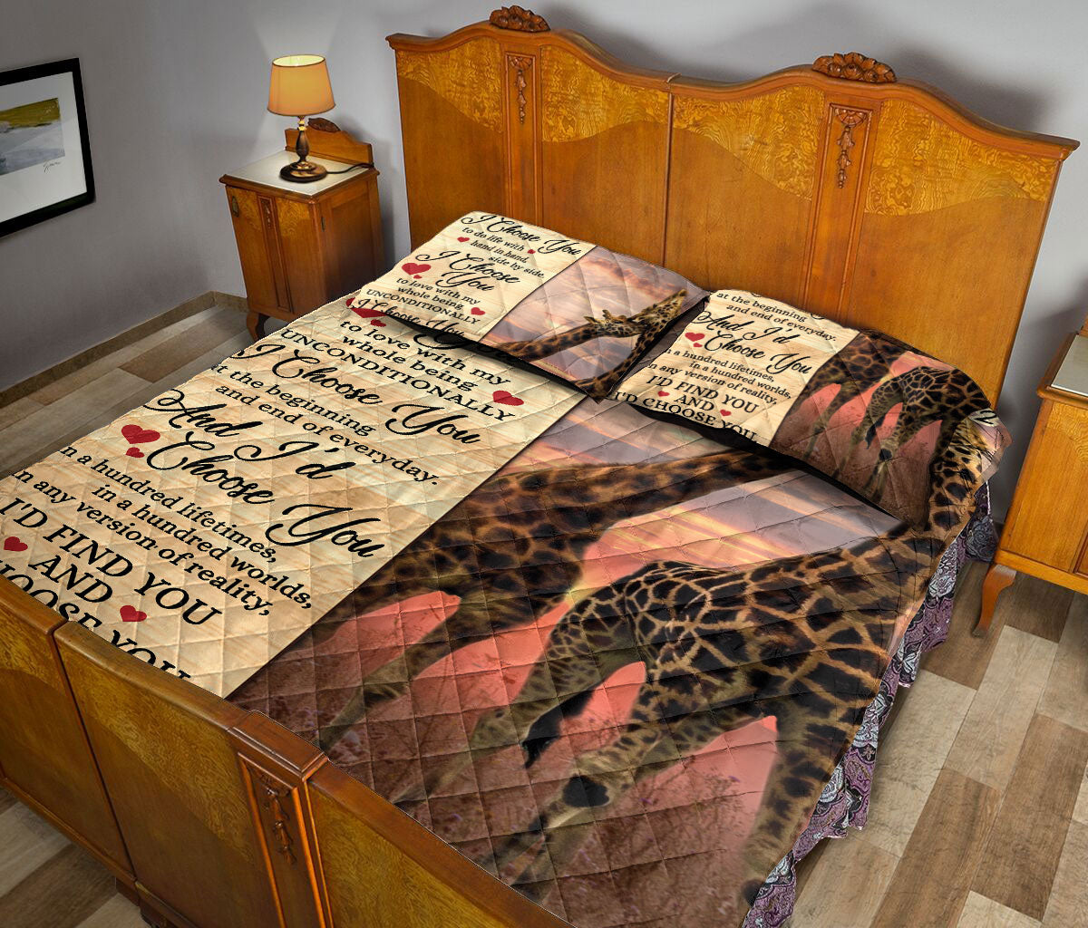 Ohaprints-Quilt-Bed-Set-Pillowcase-Giraffe-I-Choose-You-Gift-For-Couple-Husband-&-Wife-Custom-Personalized-Name-Blanket-Bedspread-Bedding-229-Queen (80'' x 90'')