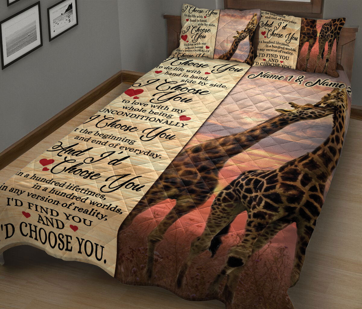 Ohaprints-Quilt-Bed-Set-Pillowcase-Giraffe-I-Choose-You-Gift-For-Couple-Husband-&-Wife-Custom-Personalized-Name-Blanket-Bedspread-Bedding-229-King (90'' x 100'')