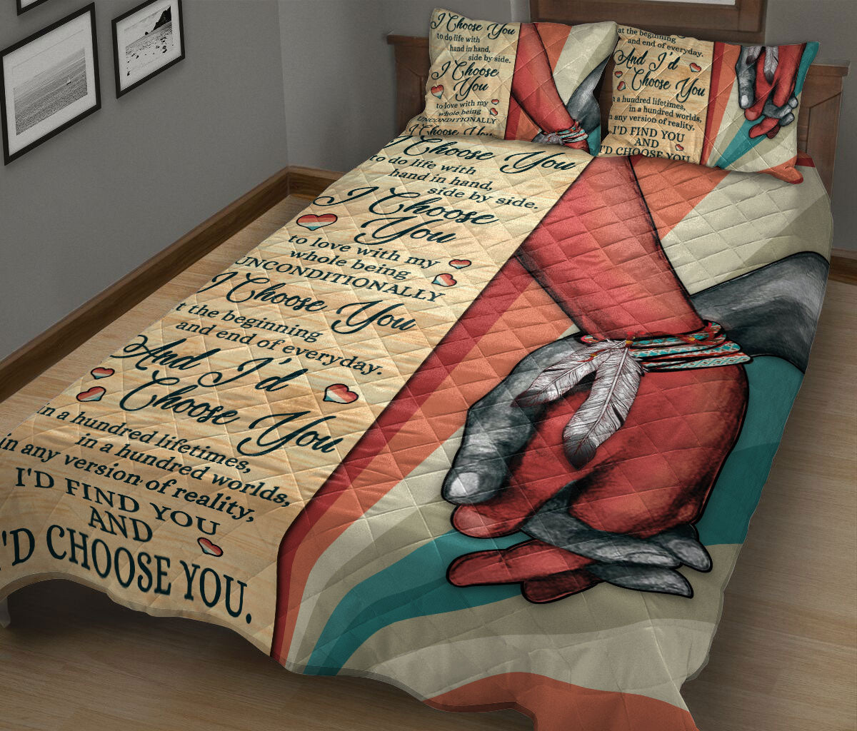 Ohaprints-Quilt-Bed-Set-Pillowcase-Native-American-I-Choose-You-Gift-For-Couple-Husband-&-Wife-Lover-Blanket-Bedspread-Bedding-2580-King (90'' x 100'')