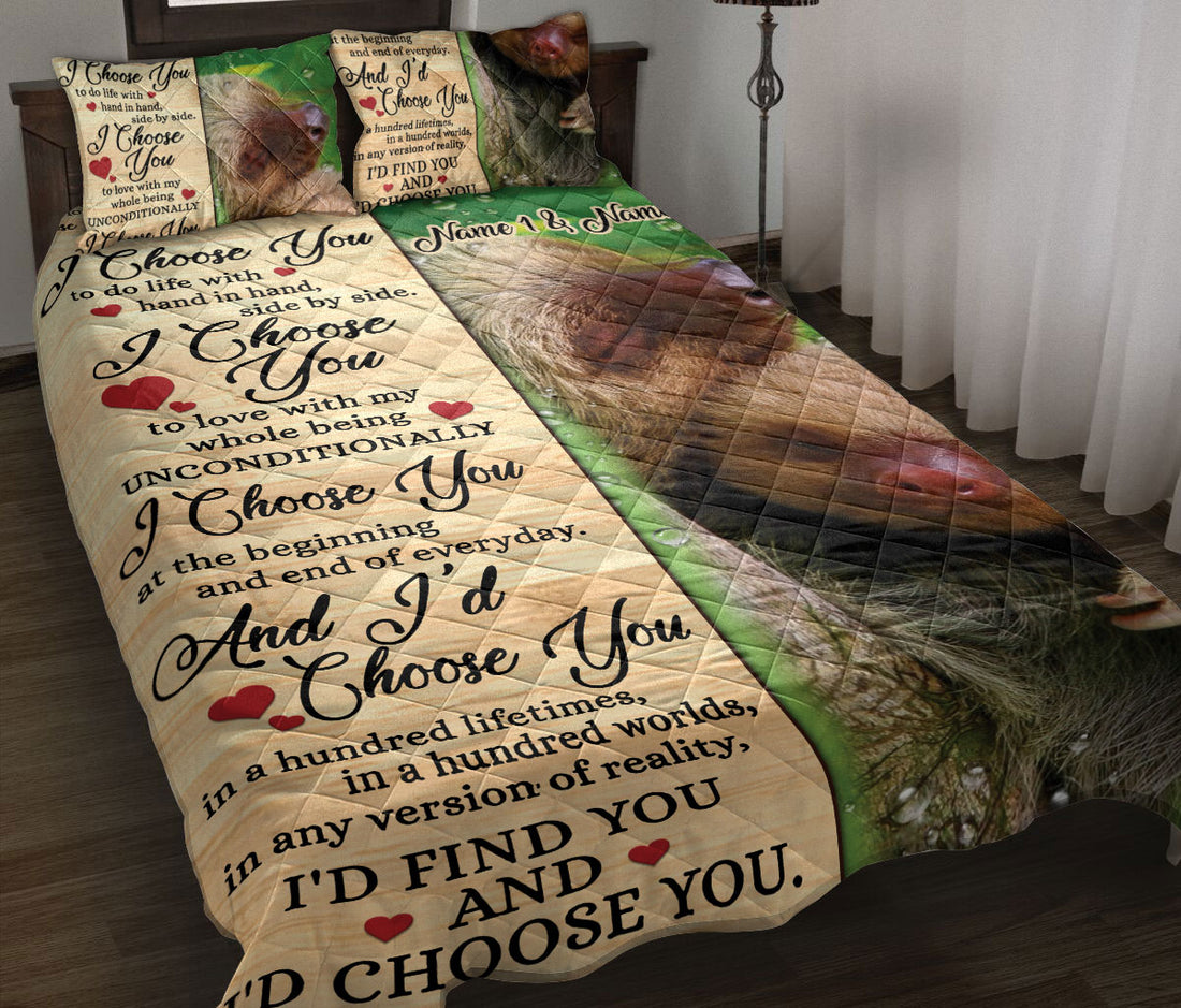 Ohaprints-Quilt-Bed-Set-Pillowcase-Sloth-I-Choose-You-Gift-For-Couple-Husband-&-Wife-Custom-Personalized-Name-Blanket-Bedspread-Bedding-2493-Throw (55'' x 60'')