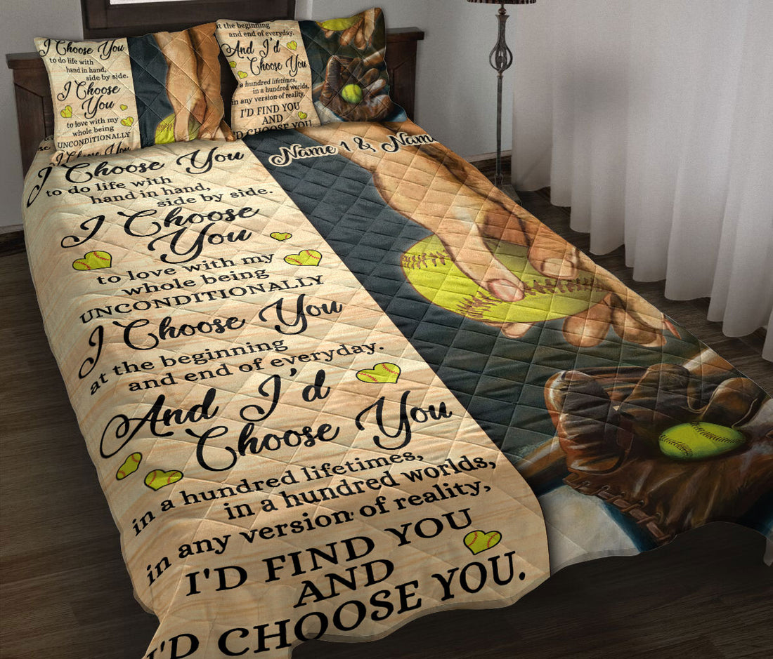 Ohaprints-Quilt-Bed-Set-Pillowcase-Softball-I-Choose-You-Gift-For-Couple-Husband-&-Wife-Custom-Personalized-Name-Blanket-Bedspread-Bedding-1401-Throw (55'' x 60'')