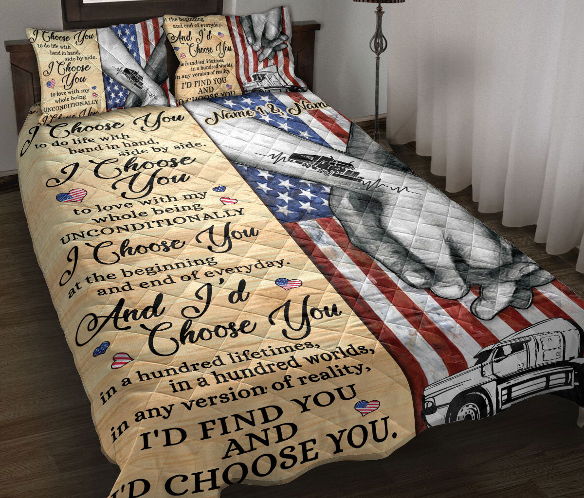 Ohaprints-Quilt-Bed-Set-Pillowcase-Truck-Driver-I-Choose-You-For-Couple-Husband-&-Wife-Custom-Personalized-Name-Blanket-Bedspread-Bedding-822-Throw (55'' x 60'')