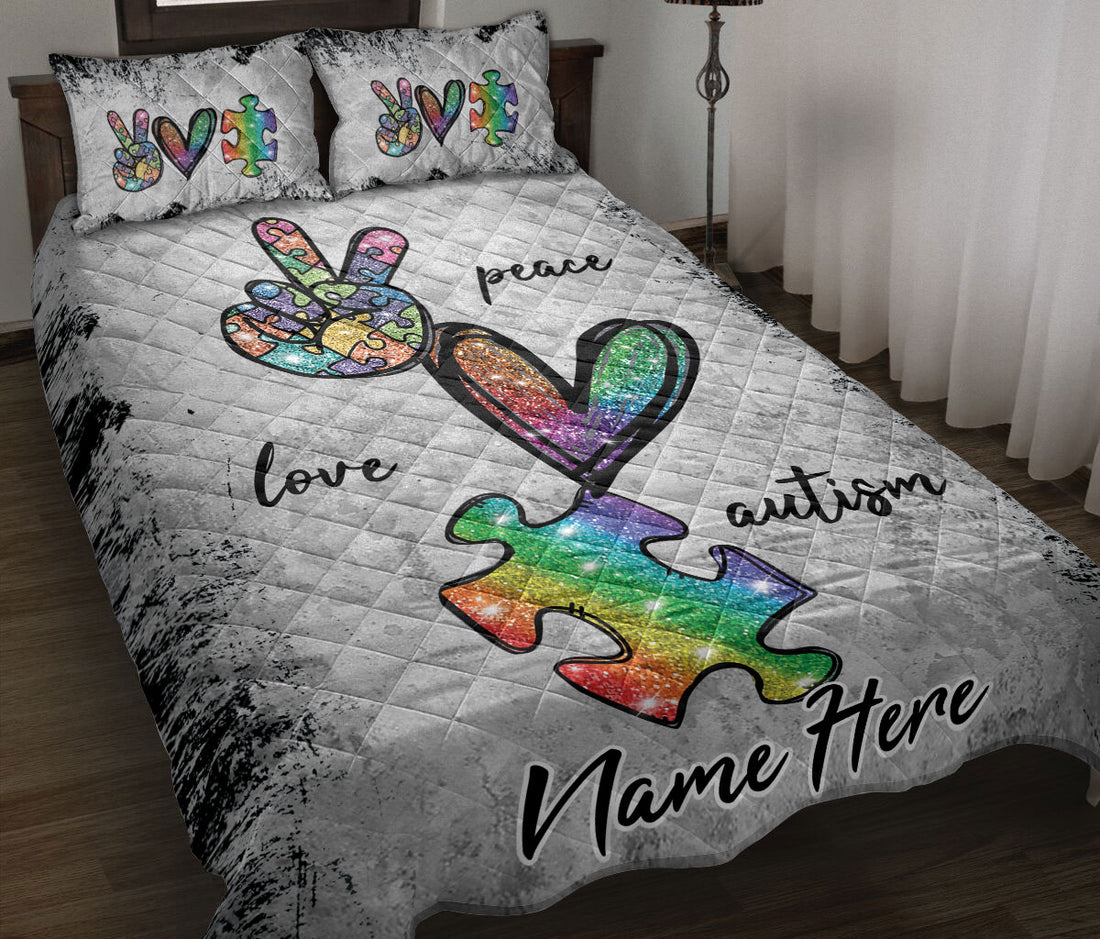 Ohaprints-Quilt-Bed-Set-Pillowcase-Autism-Awareness-Peace-Love-Support-Gift-Grey-Custom-Personalized-Name-Blanket-Bedspread-Bedding-2073-Throw (55'' x 60'')