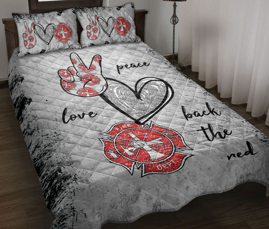 Ohaprints-Quilt-Bed-Set-Pillowcase-Firefighter-Peace-Love-Back-The-Red-Thin-Red-Line-Custom-Personalized-Name-Blanket-Bedspread-Bedding-909-Throw (55'' x 60'')