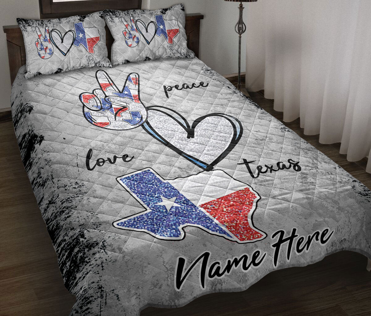 Ohaprints-Quilt-Bed-Set-Pillowcase-Western-Texas-Peace-Love-Texas-Wild-West-Grey-Pattern-Custom-Personalized-Name-Blanket-Bedspread-Bedding-910-Throw (55'' x 60'')