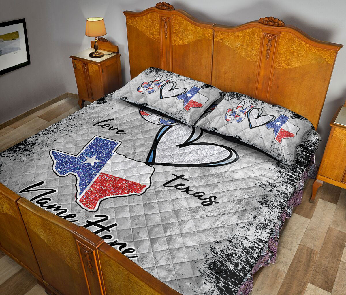 Ohaprints-Quilt-Bed-Set-Pillowcase-Western-Texas-Peace-Love-Texas-Wild-West-Grey-Pattern-Custom-Personalized-Name-Blanket-Bedspread-Bedding-910-Queen (80'' x 90'')