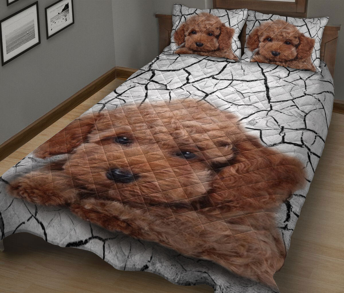 Ohaprints-Quilt-Bed-Set-Pillowcase-Cute-Toy-Poodle-Grey-Wall-Crack-Pattern-Unique-Gift-For-Dog-Puppy-Pet-Lover-Blanket-Bedspread-Bedding-1491-King (90'' x 100'')