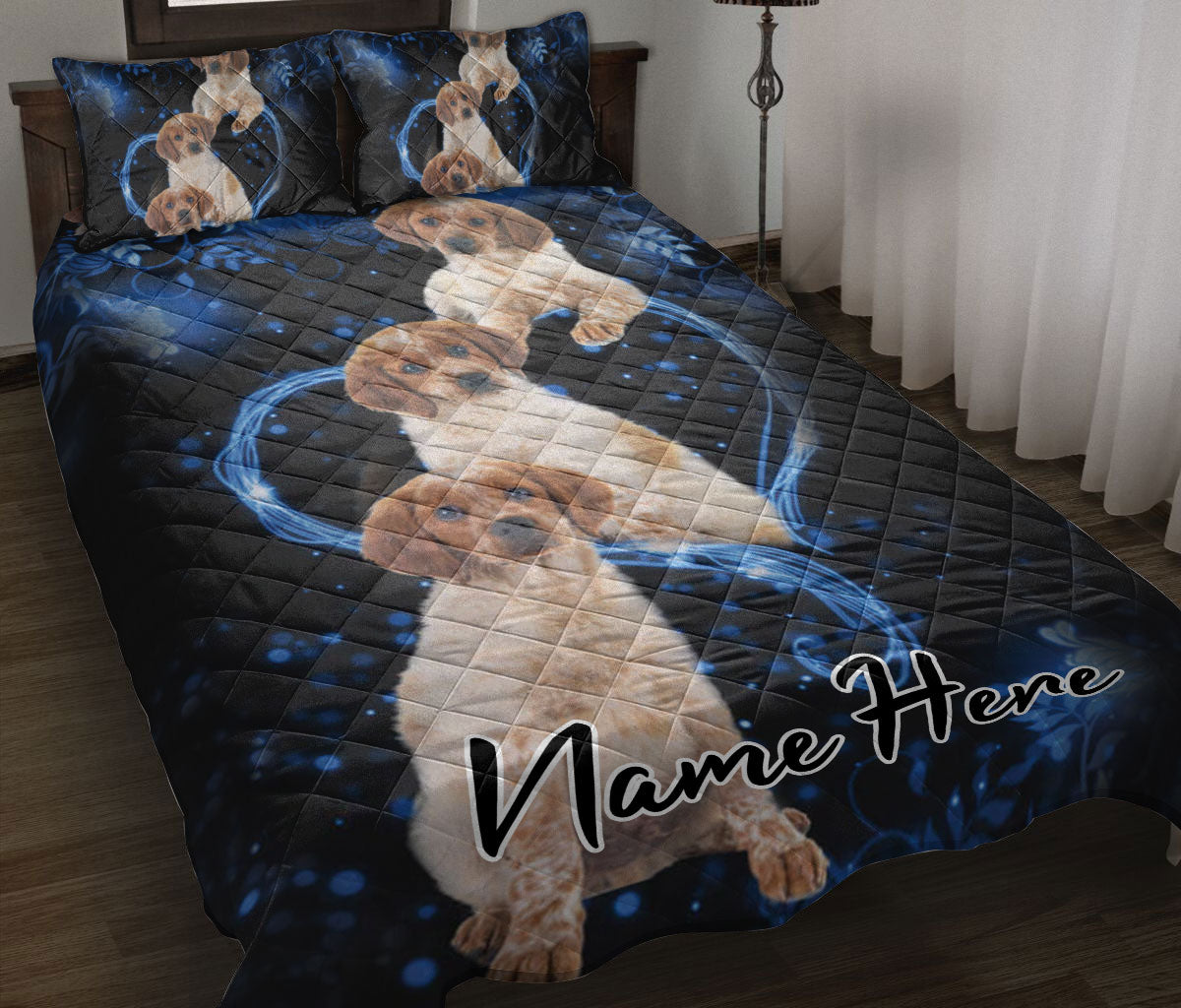 Ohaprints-Quilt-Bed-Set-Pillowcase-Brittany-Spaniel-Blue-Heart-Floral-For-Dog-Lover-Custom-Personalized-Name-Blanket-Bedspread-Bedding-2851-Throw (55'' x 60'')