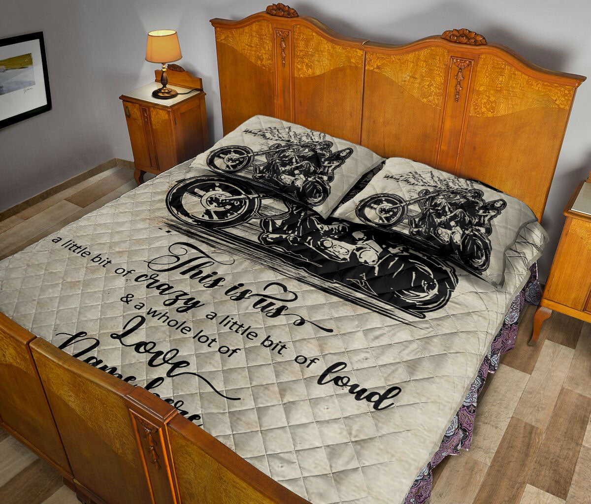 Ohaprints-Quilt-Bed-Set-Pillowcase-Motorcycle-Biker-This-Is-Us-For-Couple-Husband-&-Wife-Custom-Personalized-Name-Blanket-Bedspread-Bedding-1712-King (90'' x 100'')