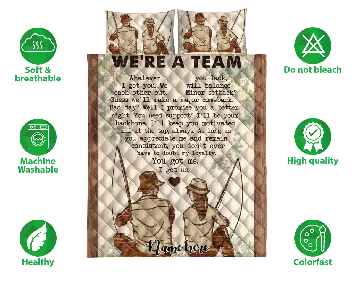 Ohaprints-Quilt-Bed-Set-Pillowcase-Fishing-Fisherman-We'Re-A-Team-Couple-Gift-For-Couple-Custom-Personalized-Name-Blanket-Bedspread-Bedding-541-Double (70'' x 80'')