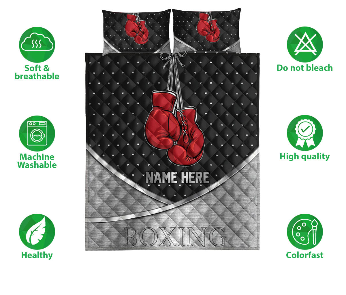 Ohaprints-Quilt-Bed-Set-Pillowcase-Boxing-Red-Gloves-Gift-For-Sport-Lover-Black-Grey-Custom-Personalized-Name-Blanket-Bedspread-Bedding-2892-Double (70'' x 80'')