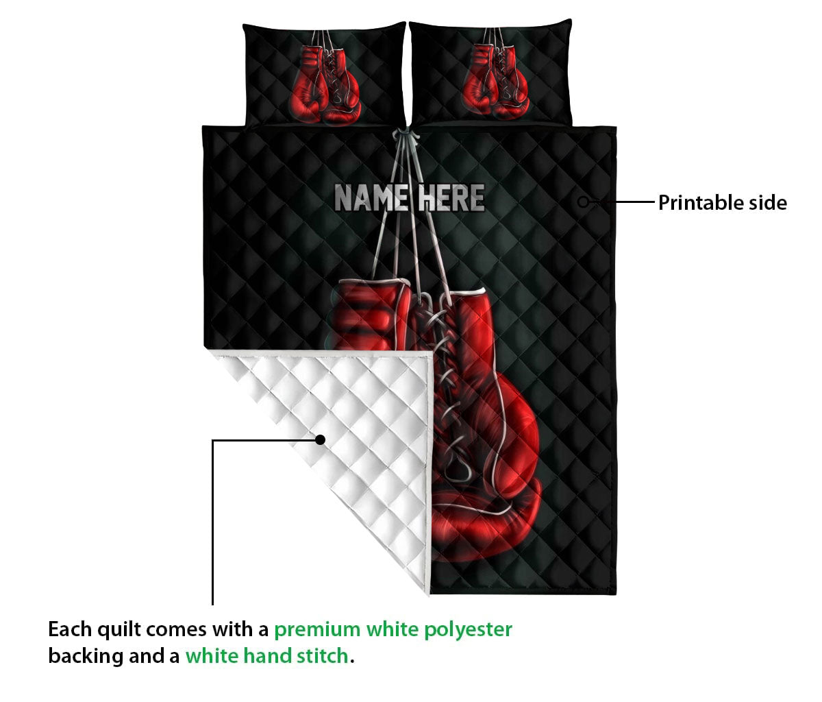 Ohaprints-Quilt-Bed-Set-Pillowcase-Boxing-Red-Gloves-Gift-For-Sport-Lover-Black-Gift-Custom-Personalized-Name-Blanket-Bedspread-Bedding-1128-Queen (80'' x 90'')