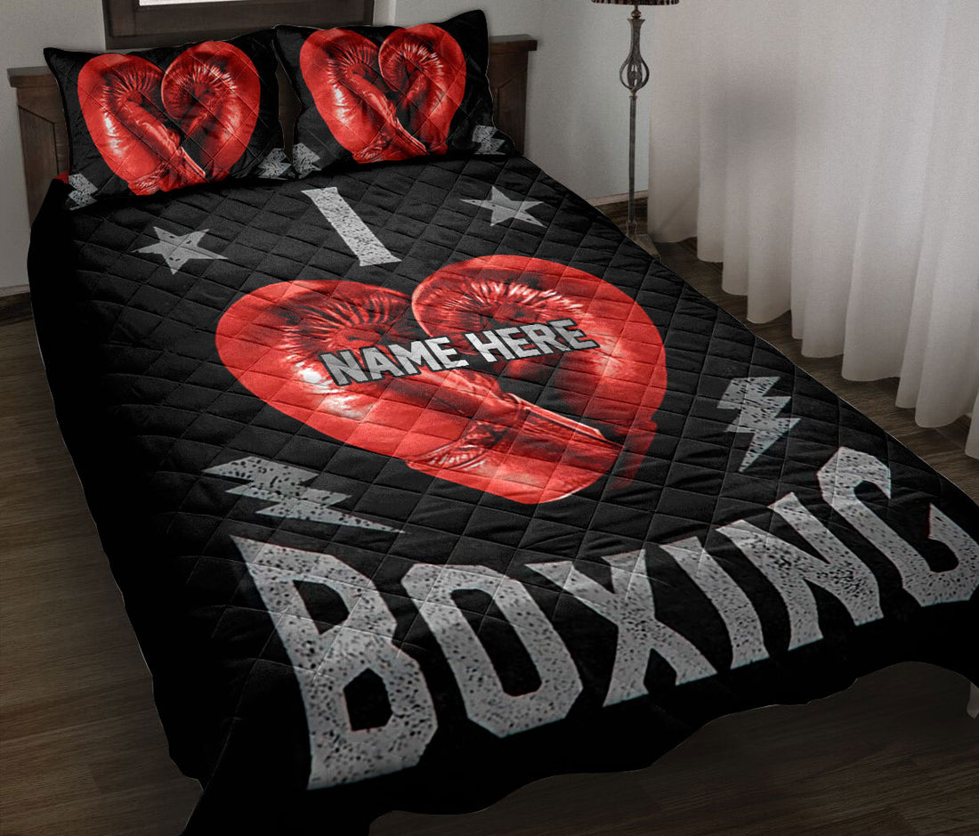 Ohaprints-Quilt-Bed-Set-Pillowcase-I-Love-Boxing-Red-Gloves-Gift-For-Sport-Lover-Black-Custom-Personalized-Name-Blanket-Bedspread-Bedding-1714-Throw (55'' x 60'')