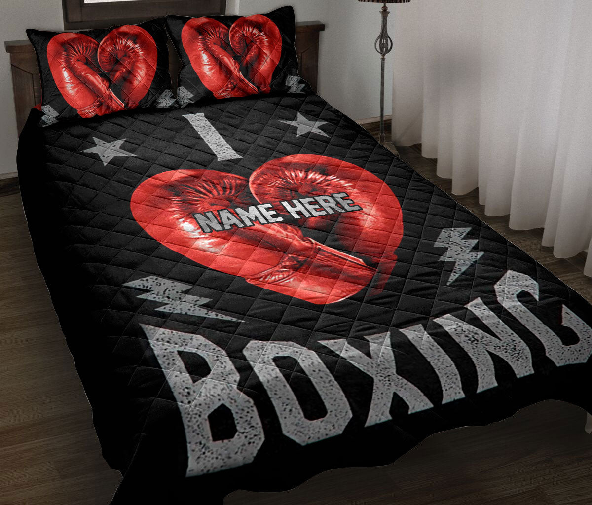 Ohaprints-Quilt-Bed-Set-Pillowcase-I-Love-Boxing-Red-Gloves-Gift-For-Sport-Lover-Black-Custom-Personalized-Name-Blanket-Bedspread-Bedding-1714-Throw (55'' x 60'')