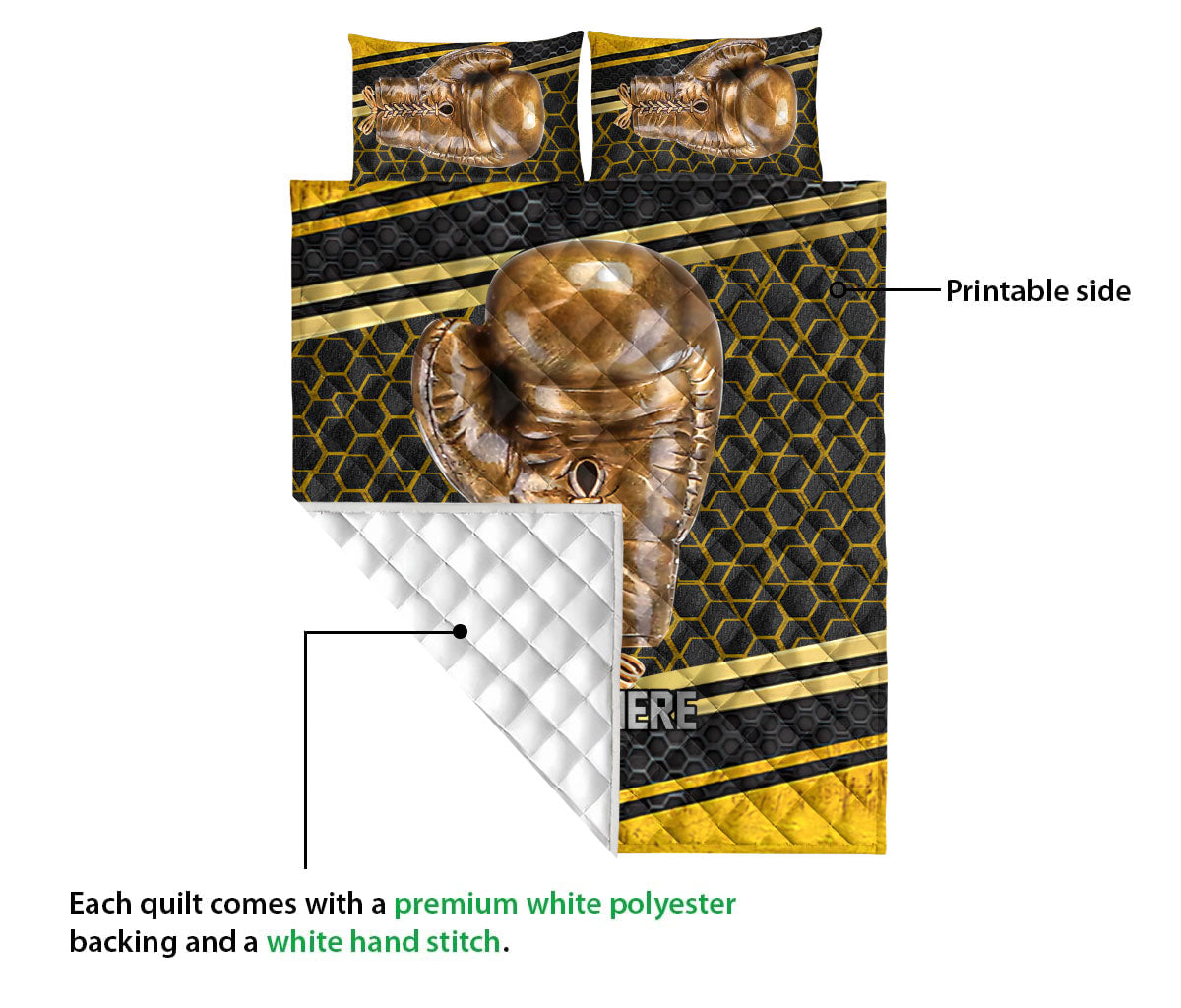 Ohaprints-Quilt-Bed-Set-Pillowcase-Boxing-Golden-Glove-Gift-For-Sport-Lover-Black-Custom-Personalized-Name-Blanket-Bedspread-Bedding-2302-Queen (80'' x 90'')