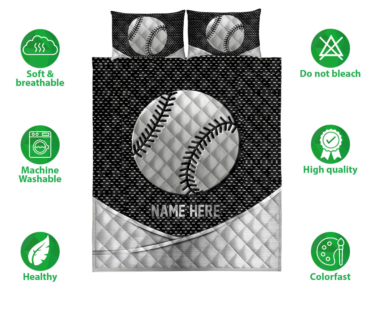 Ohaprints-Quilt-Bed-Set-Pillowcase-Baseball-Softball-Metal-Pattern-Sport-Lover-Gift-Custom-Personalized-Name-Blanket-Bedspread-Bedding-2893-Double (70'' x 80'')