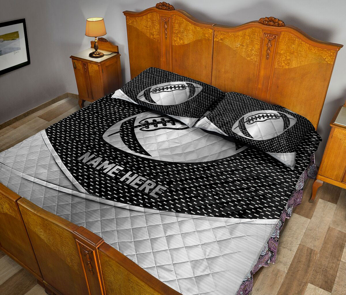 Ohaprints-Quilt-Bed-Set-Pillowcase-American-Football-Ball-Metal-Pattern-Sport-Lover-Gift-Custom-Personalized-Name-Blanket-Bedspread-Bedding-1129-King (90'' x 100'')