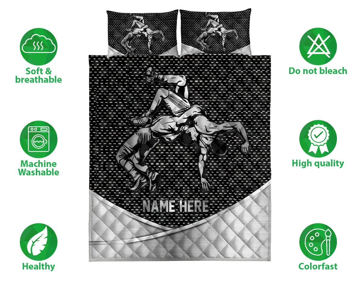 Ohaprints-Quilt-Bed-Set-Pillowcase-Wrestling-Wrestler-Metal-Pattern-Sport-Lover-Gift-Custom-Personalized-Name-Blanket-Bedspread-Bedding-1715-Double (70'' x 80'')