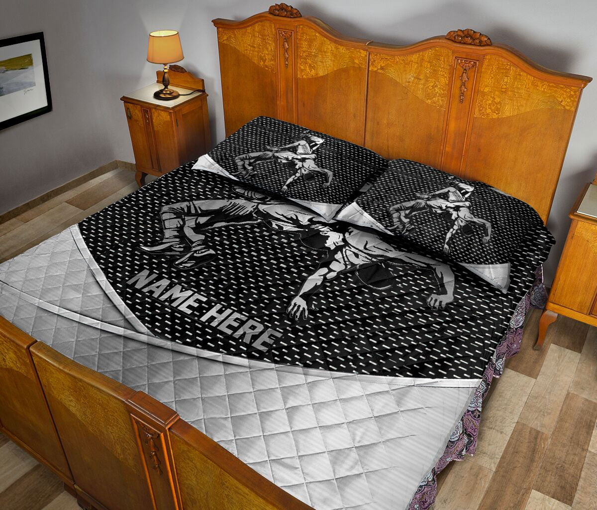 Ohaprints-Quilt-Bed-Set-Pillowcase-Wrestling-Wrestler-Metal-Pattern-Sport-Lover-Gift-Custom-Personalized-Name-Blanket-Bedspread-Bedding-1715-King (90'' x 100'')