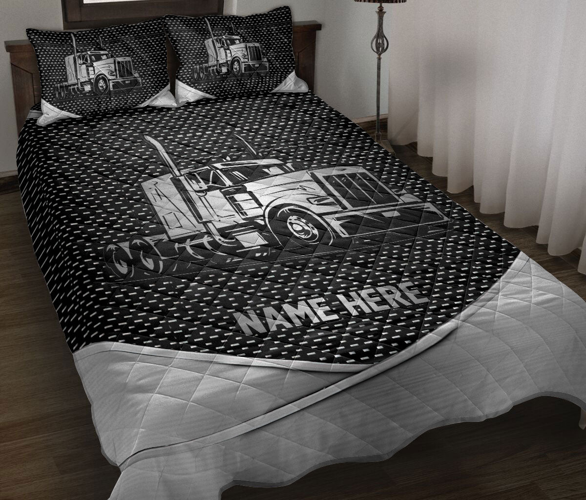 Ohaprints-Quilt-Bed-Set-Pillowcase-Truck-Metal-Pattern-Trucker-Truck-Driver-Lover-Gift-Custom-Personalized-Name-Blanket-Bedspread-Bedding-2303-Throw (55'' x 60'')