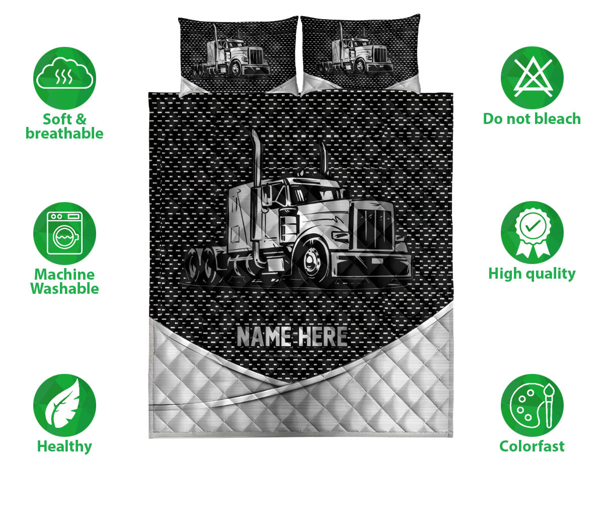 Ohaprints-Quilt-Bed-Set-Pillowcase-Truck-Metal-Pattern-Trucker-Truck-Driver-Lover-Gift-Custom-Personalized-Name-Blanket-Bedspread-Bedding-2303-Double (70'' x 80'')