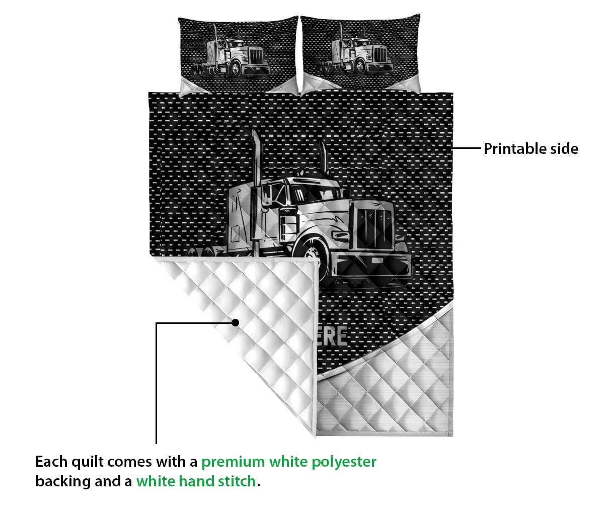 Ohaprints-Quilt-Bed-Set-Pillowcase-Truck-Metal-Pattern-Trucker-Truck-Driver-Lover-Gift-Custom-Personalized-Name-Blanket-Bedspread-Bedding-2303-Queen (80'' x 90'')