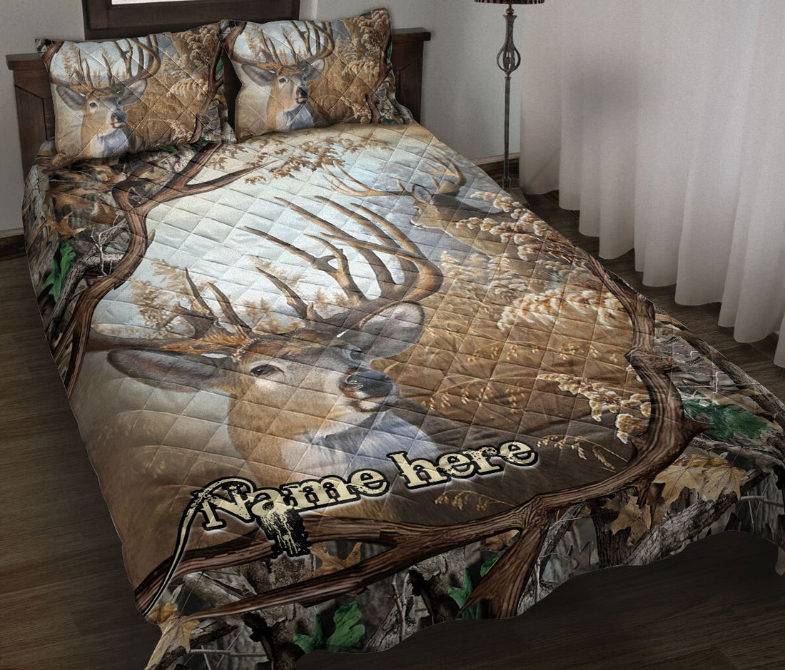 Ohaprints-Quilt-Bed-Set-Pillowcase-Deer-Hunting-Camo-Camouflage-Deer-Horn-Pattern-Gift-Custom-Personalized-Name-Blanket-Bedspread-Bedding-2895-Throw (55'' x 60'')