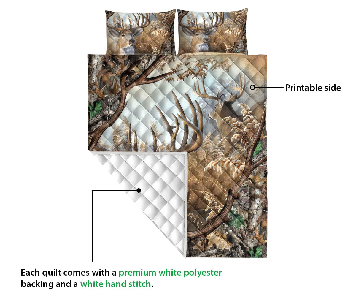 Ohaprints-Quilt-Bed-Set-Pillowcase-Deer-Hunting-Camo-Camouflage-Deer-Horn-Pattern-Gift-Custom-Personalized-Name-Blanket-Bedspread-Bedding-2895-Queen (80'' x 90'')