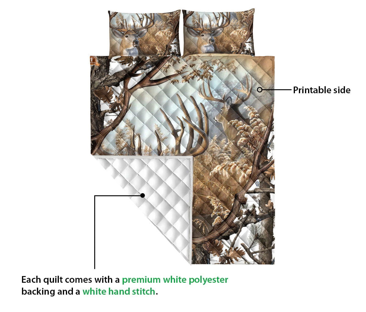 Ohaprints-Quilt-Bed-Set-Pillowcase-Hunting-White-Camo-Camouflage-Deer-Horn-Pattern-Gift-Custom-Personalized-Name-Blanket-Bedspread-Bedding-1717-Queen (80'' x 90'')