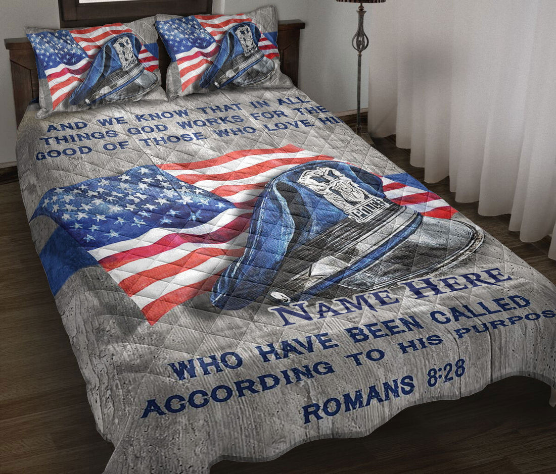 Ohaprints-Quilt-Bed-Set-Pillowcase-Police-Thin-Blue-Line-That-In-All-Things-God-Works-Custom-Personalized-Name-Blanket-Bedspread-Bedding-232-Throw (55'' x 60'')