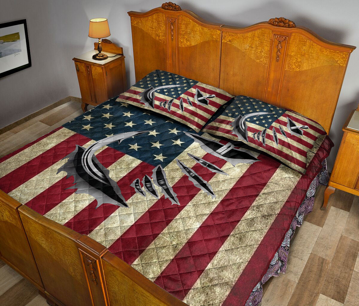 Ohaprints Quilt Bed Set Pillowcase Fishing Hook American Flag