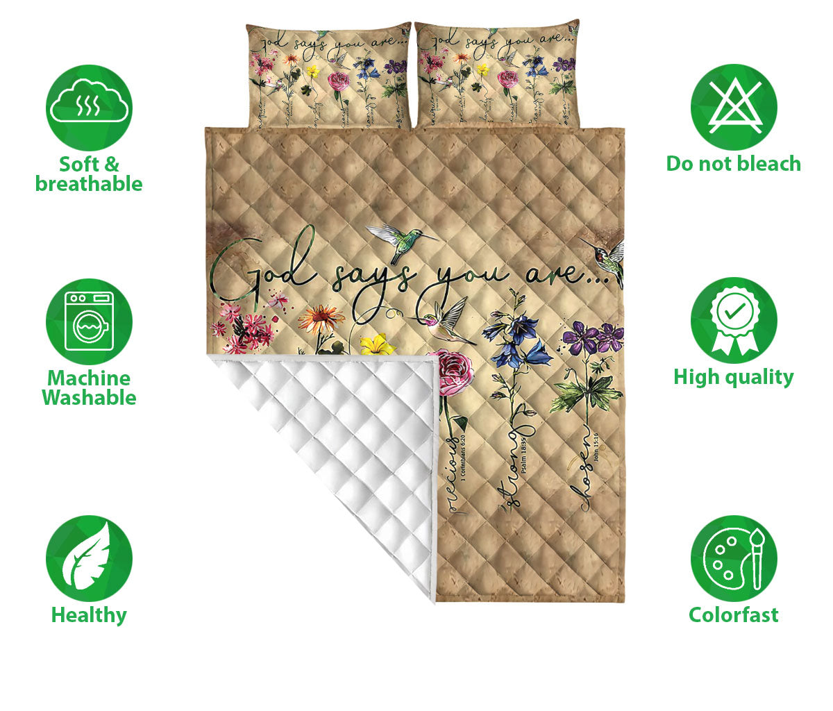 Ohaprints-Quilt-Bed-Set-Pillowcase-God-Says-You-Are-Christ-Flower-Garden-Floral-Beige-Gift-For-Christian-Blanket-Bedspread-Bedding-1991-Double (70'' x 80'')