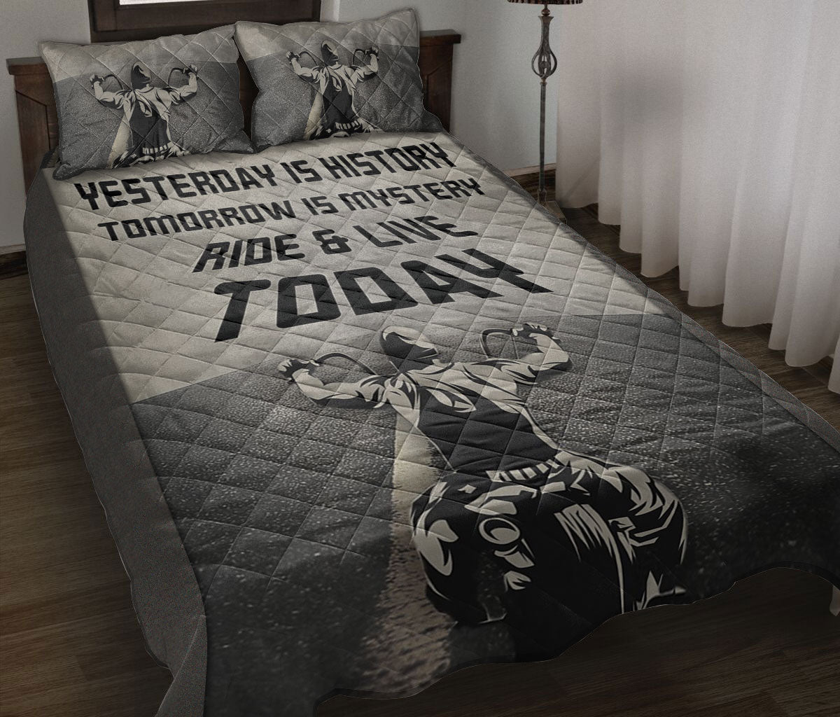 Ohaprints-Quilt-Bed-Set-Pillowcase-Biker-Yesterday-Is-History-Ride-&-Live-Today-Gift-For-Biker-Black-&-White-Blanket-Bedspread-Bedding-1404-Throw (55'' x 60'')